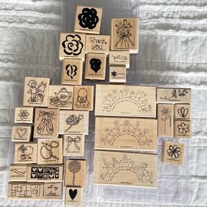 Lot of 48 STAMPIN UP Stamps Wood Rubber Vintage‎ Floral Girl Garden 1994-2006